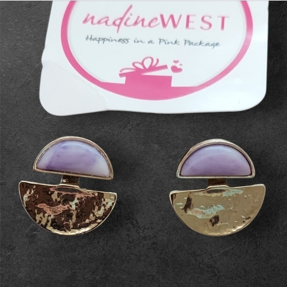 NWT Nadine West Purple Half-Moon Earrings With Gold Jackets - Picture 1 of 3